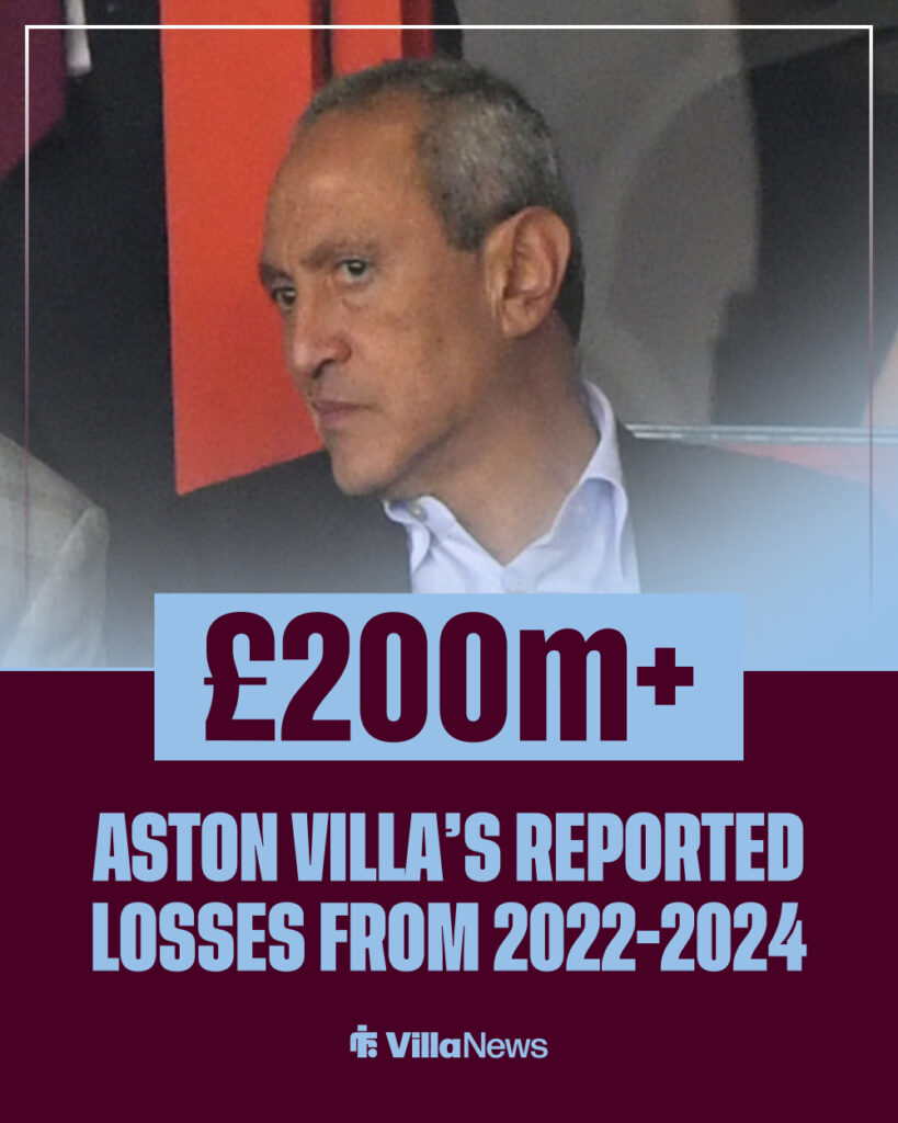 Nassef Sawiris and Aston Villa losses from 2022-2024 seasons.