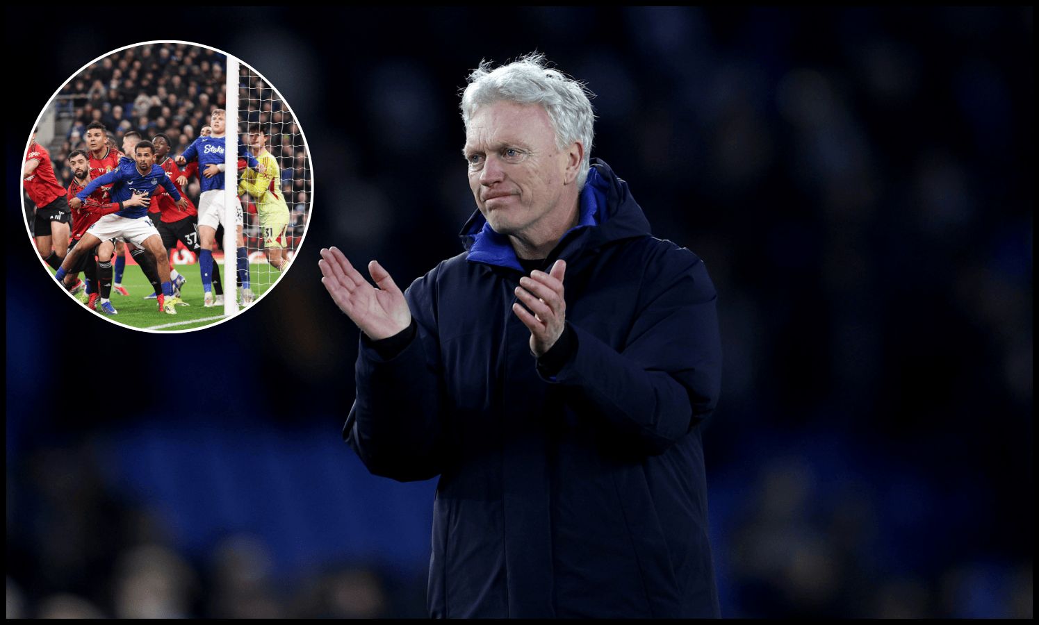 BRIGHTON, ENGLAND - JANUARY 31: David Moyes, Manager of Everton, applauds the fans following the team's draw in the Premier League match between Brighton & Hove Albion and Everton at Amex Stadium on January 31, 2026 in Brighton, England.