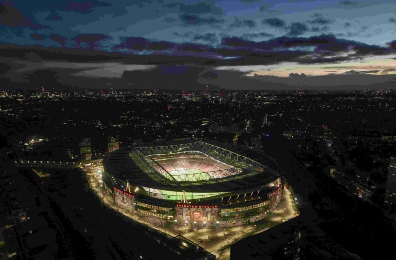 LONDON, ENGLAND - NOVEMBER 03: An aerial view of Emirates Stadium prior to the UEFA Europa League group A match between Arsenal FC and FC Zürich at...