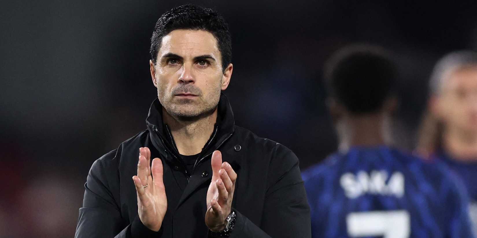 Arsenal manager Mikel Arteta applauds fans after the match