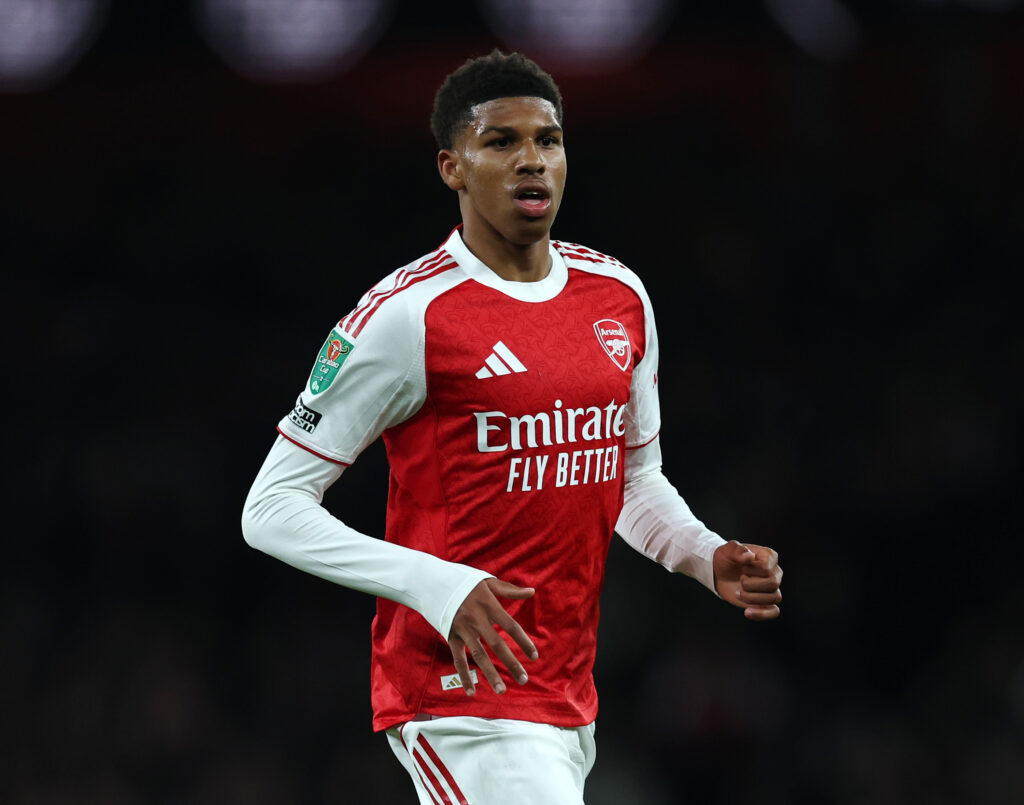 LONDON, ENGLAND - OCTOBER 29: Andre Harriman-Annous of Arsenal during the Carabao Cup Fourth Round match between Arsenal and Brighton & Hove Albion at Emirates Stadium on October 29, 2025 in London, England. (Photo by Eddie Keogh/Getty Images)