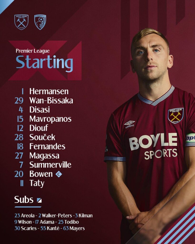 Line up for Bournemouth: Hermansen, Mavropanos and Magassa start