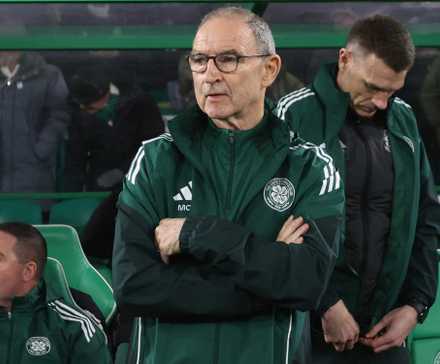Celtic manager Martin O'Neill looks on with his arms folded