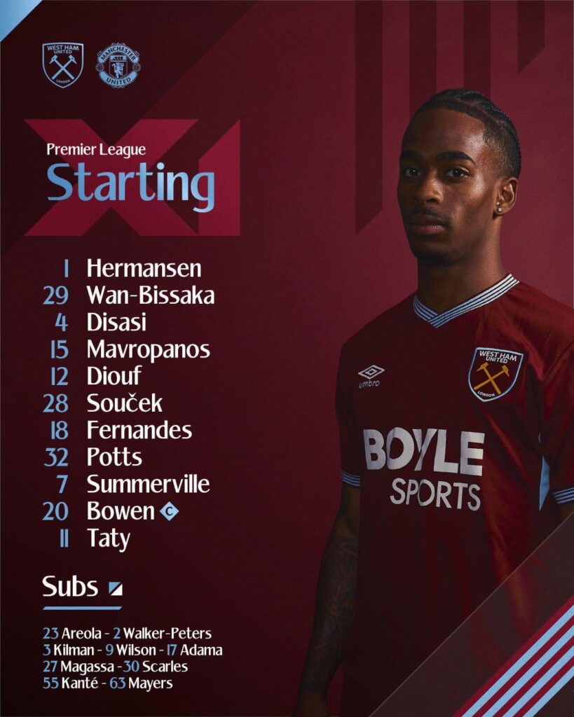 Line up for Manchester United: Hermansen and Potts start