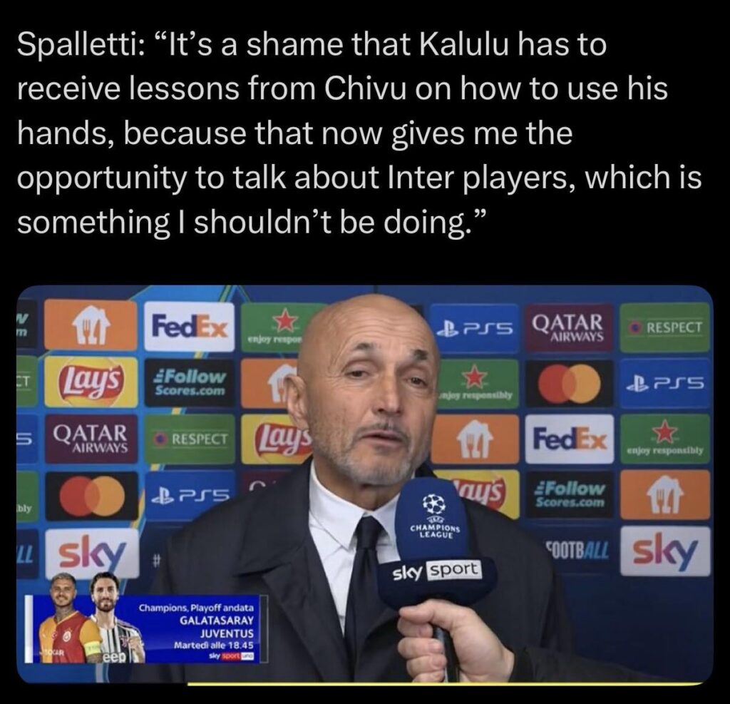 Spalletti looks rattled by Chivu, and it’s not hard to see why. Imagine coaching for 33 years, then your former player retires, becomes a coach, and by his second season is already close to matching your league titles from that entire span. That’s a level of embarrassment that’s hard to ignore.
