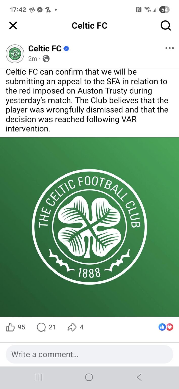 Trusty's red card is being appealed