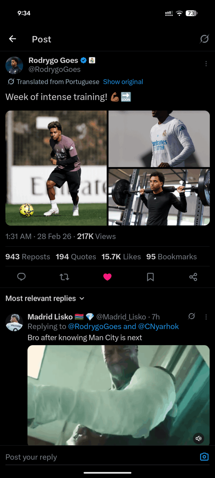 Rodrygo when found out he has to face City