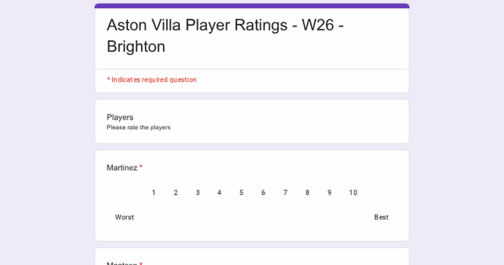 Player Ratings Survey - W26 - Brighton