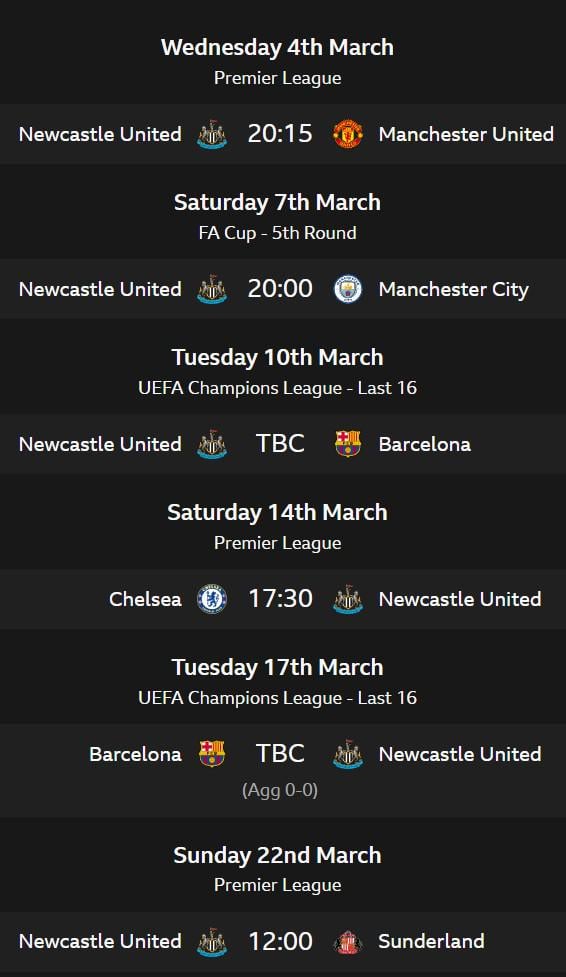 March fixtures 2026