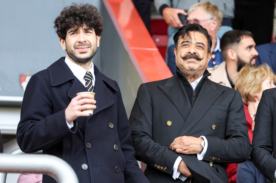 Fulham owner Shahid Khan (r) with his son Tony before the Sky Bet Championship match between AFC Bournemouth and Fulham at Vitality Stadium on April 23, 2022