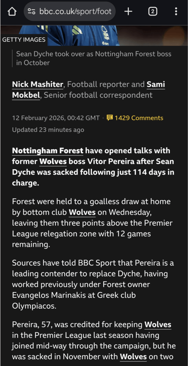 Forest want Vitor Pereira