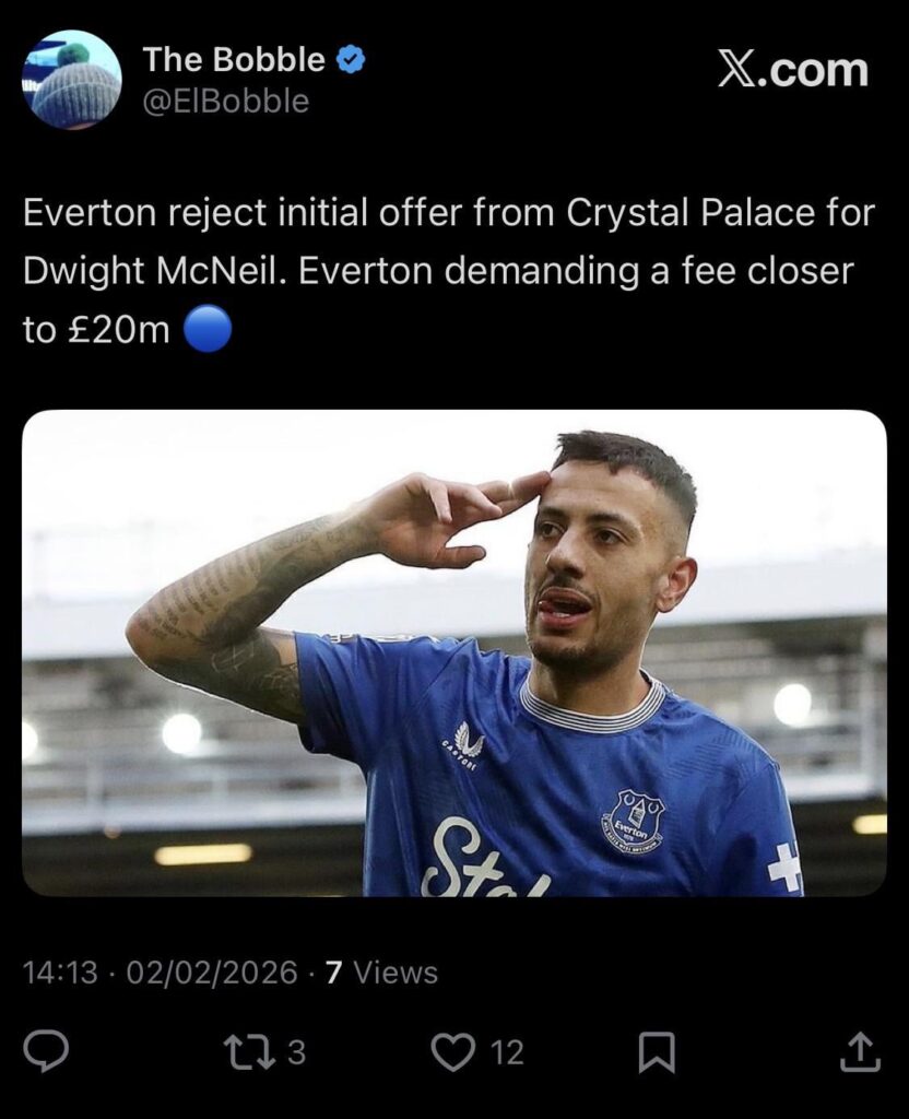 Everton reject Crystal Palace bid for McNeil