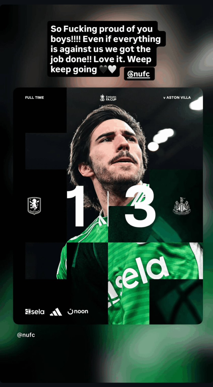 Bruno's instagram story after the game