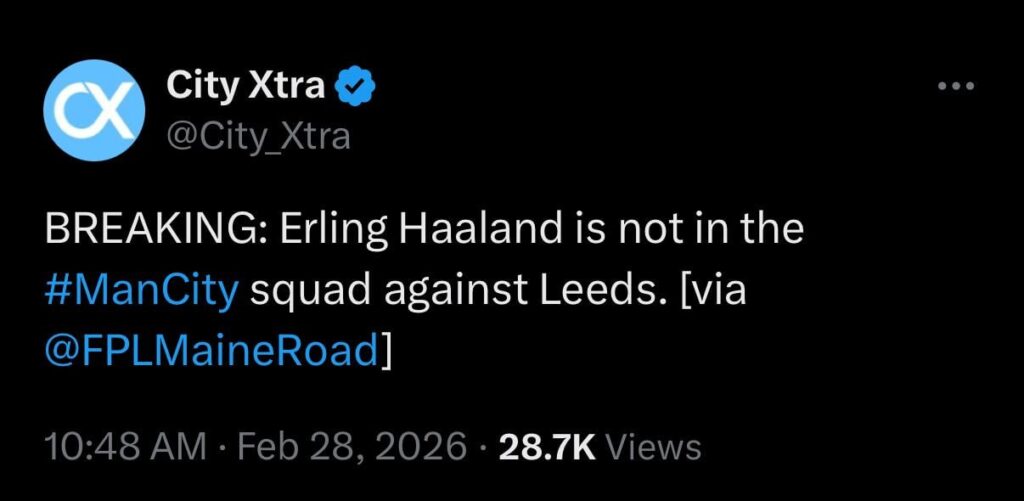 Haaland Not in the squad Vs. Leeds