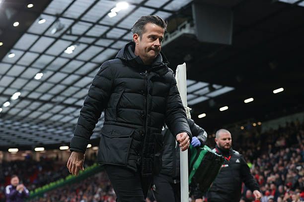 Marco Silva, head coach of Fulham, during the Premier League match between Manchester United and Fulham at Old Trafford 
