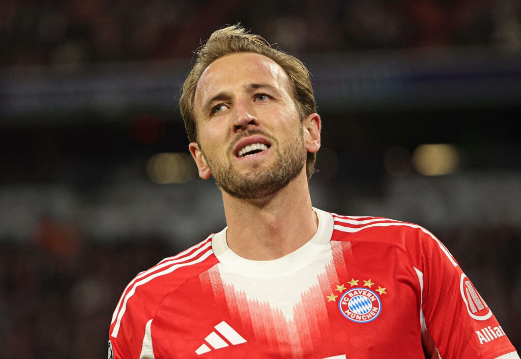 Bayern Munich striker Harry Kane smiles