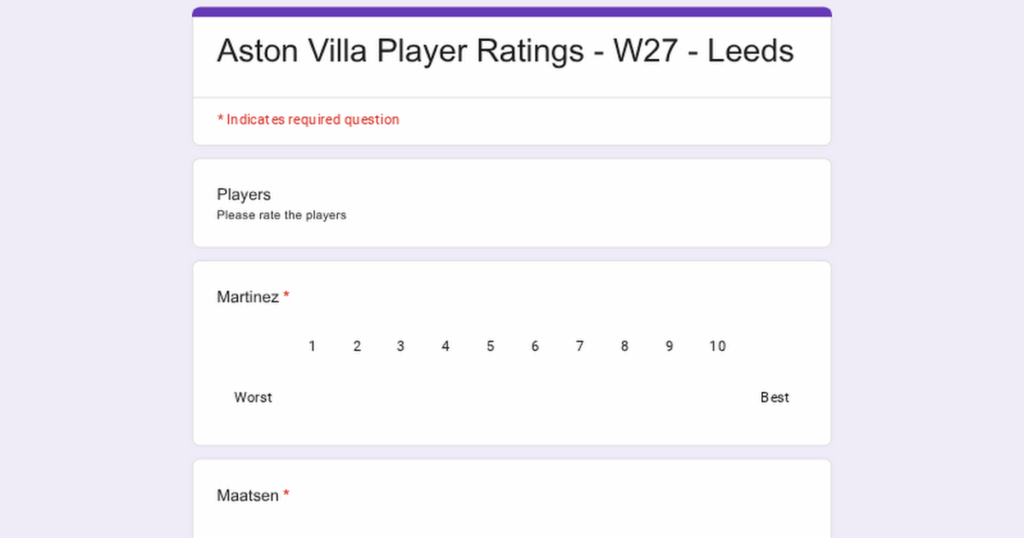 Player Ratings Survey - W27 - Leeds