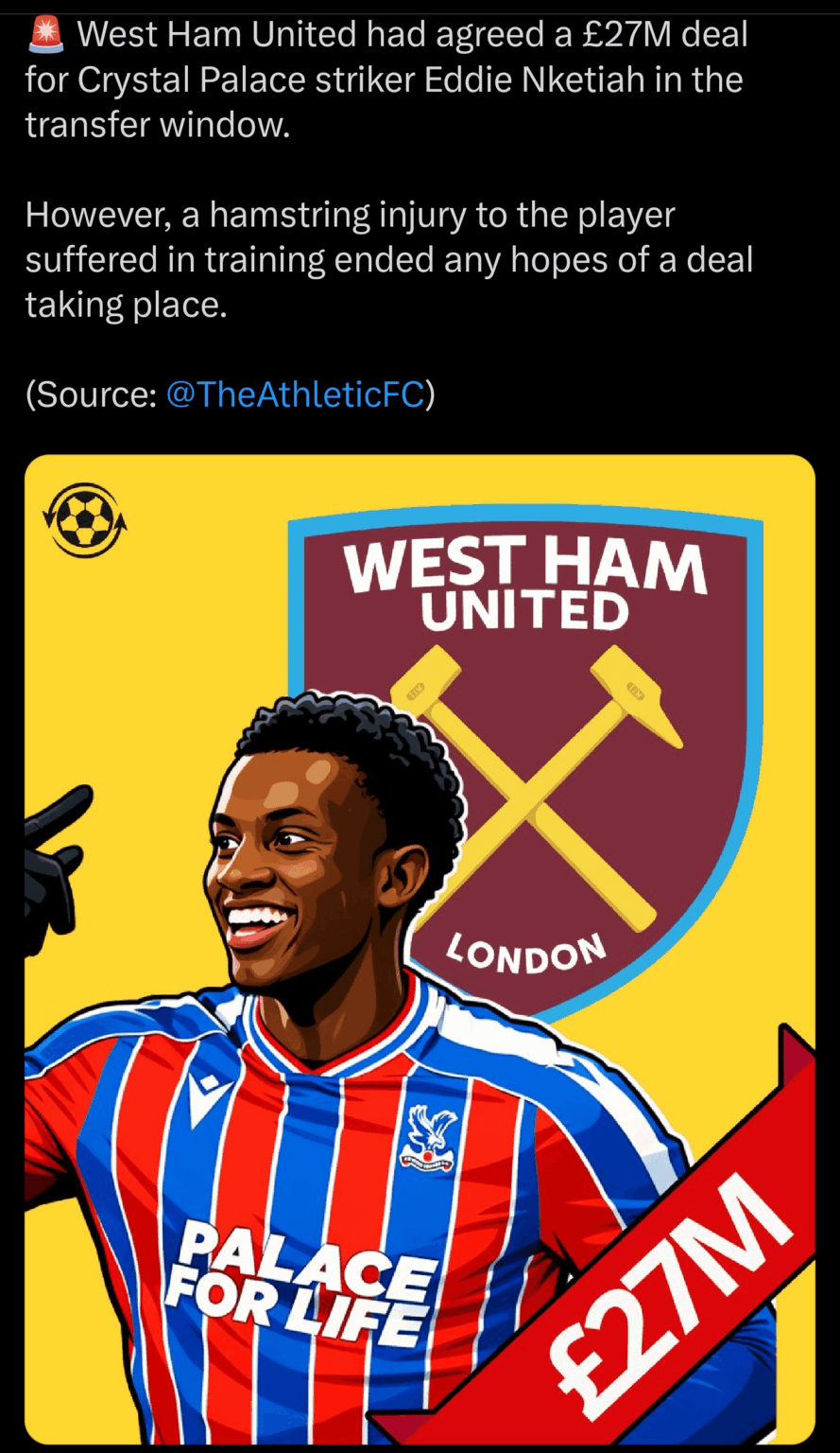 West Ham agreeing £27M for Eddie Nketiah highlights how broken Premier League striker pricing has become