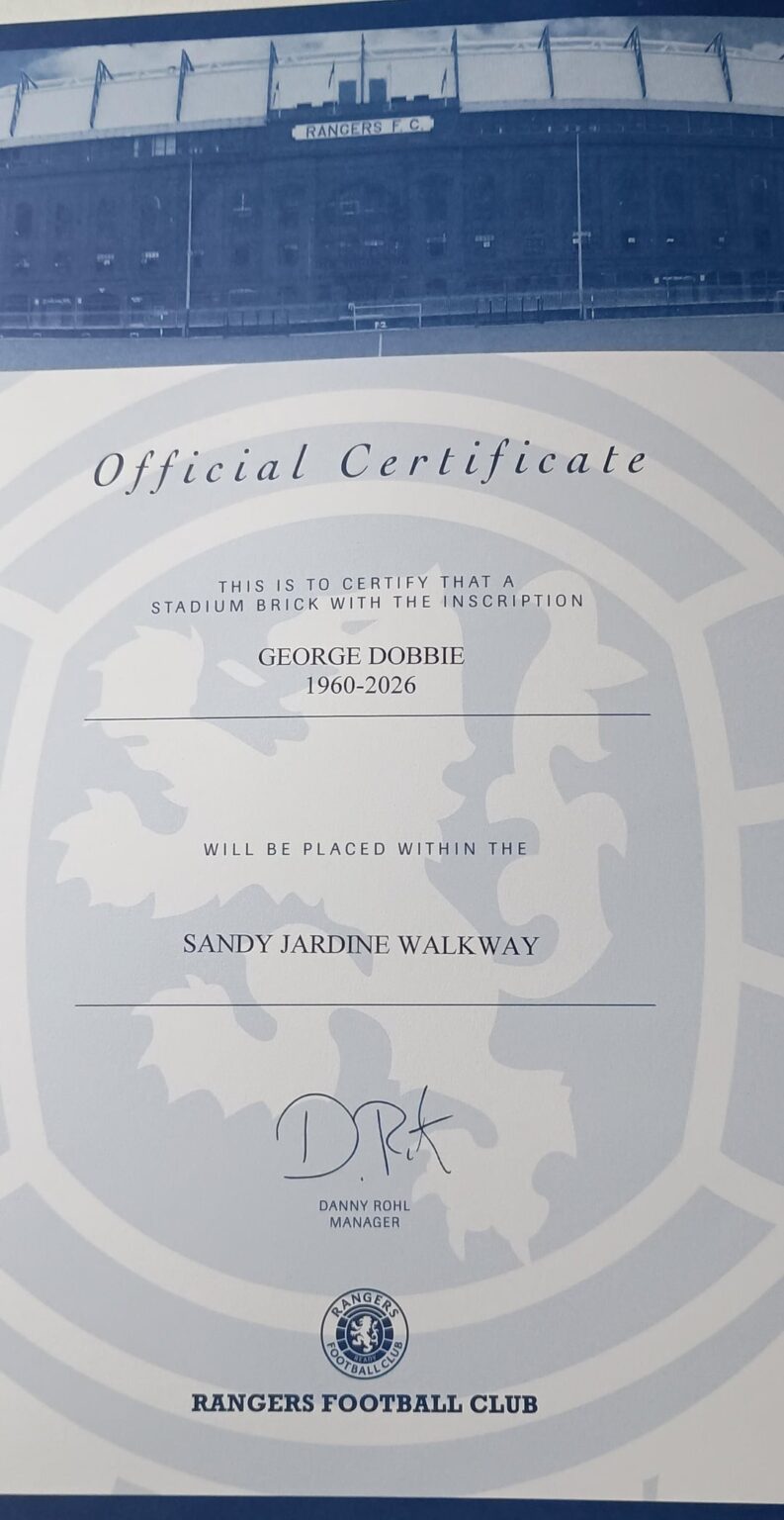 Rangers Ibrox Brick certificate for my late da and granda..