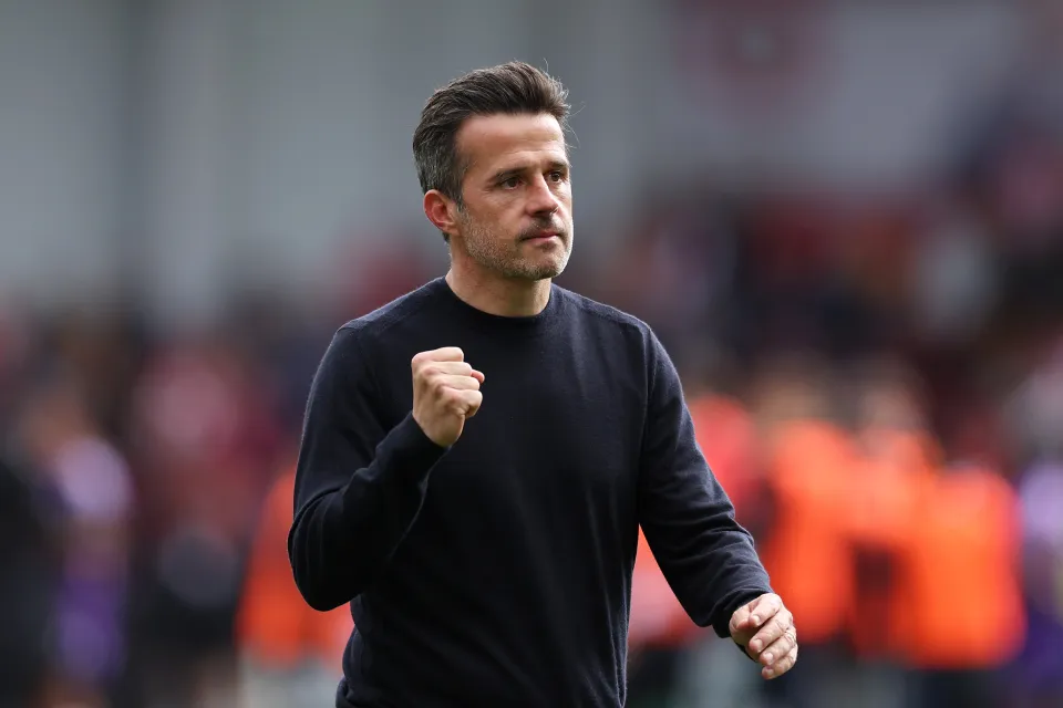 Marco Silva, Manager of Fulham, celebrates victory at full-time following the Premier League match between Brentford FC and Fulham FC at Gtech Community Stadium on May 18, 2025