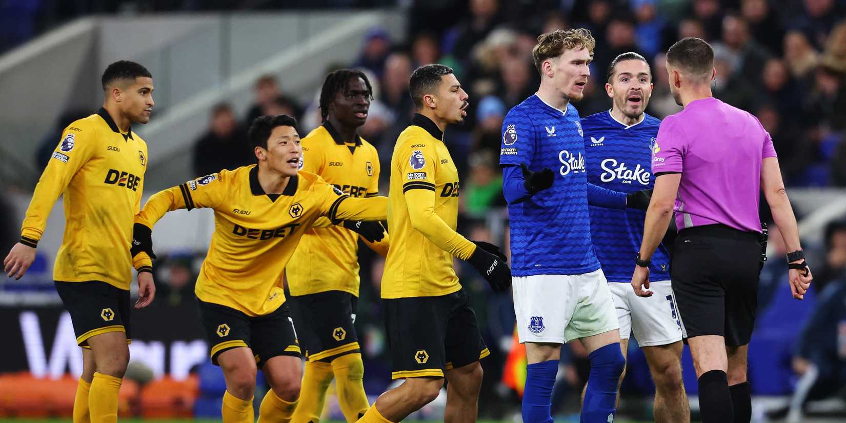 Everton's Jack Grealish sent off against Wolves