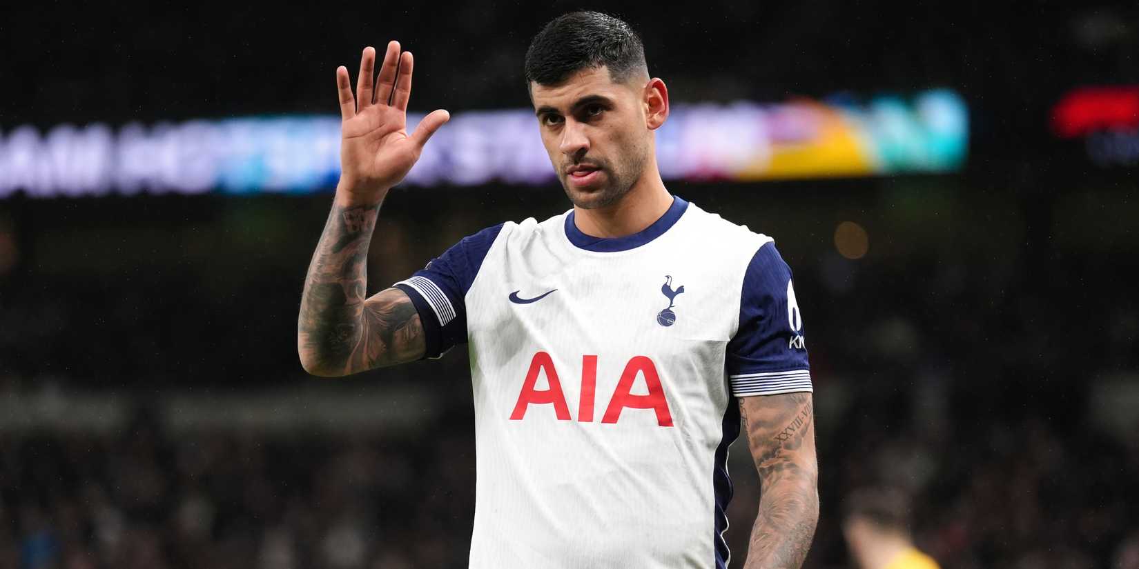 Cristian Romero in action for Tottenham Hotspur