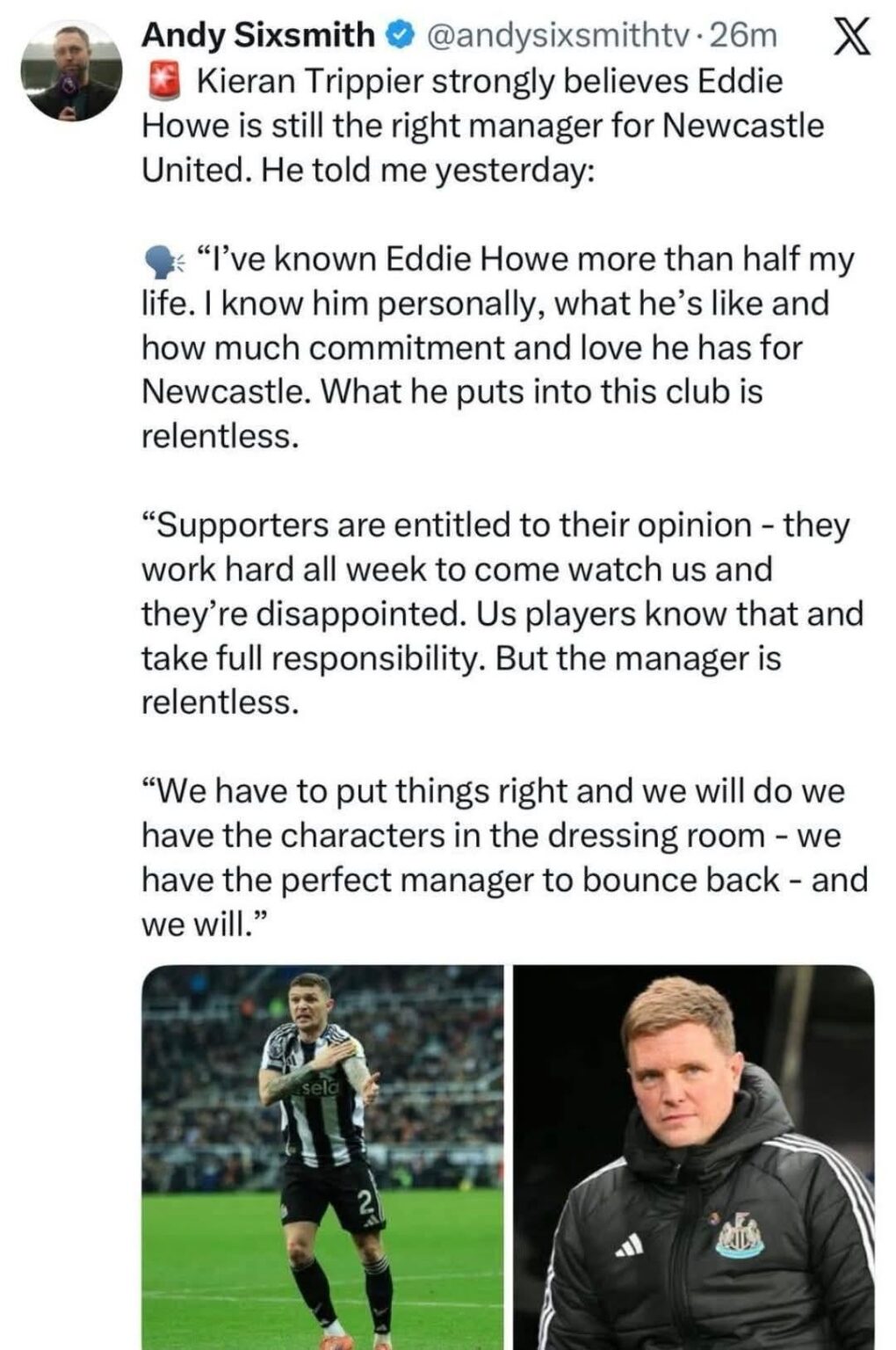Tripps on Eddie's work rate and love for the club.