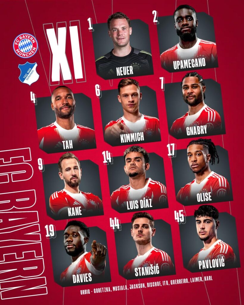 Our Starting XI against Hoffenheim