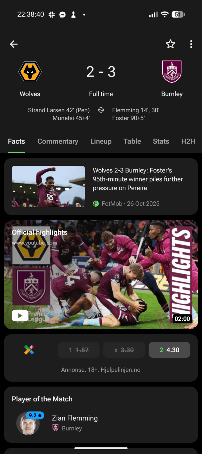 Jørgen Strand Larsen has scored 3 goals so far this PL season, in two separate home games against Burnley. Both ended in 2-3 losses, also being Burnley's only away wins so far.