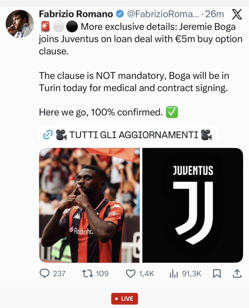 Further details on the Boga deal (loan, 5m non-mandatory buy option)