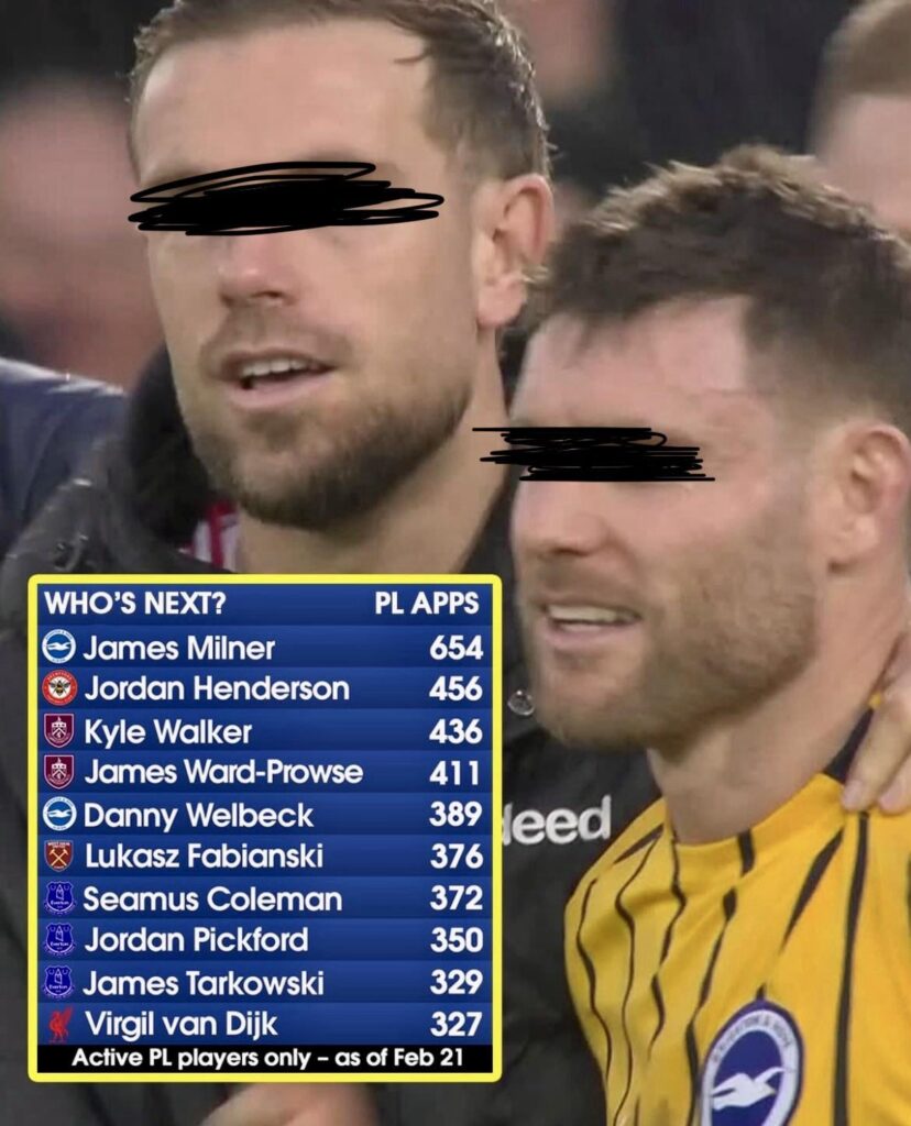 If Pickford plays the all the games for next 8 seasons, and Milner never plays a game, he would overtake him!