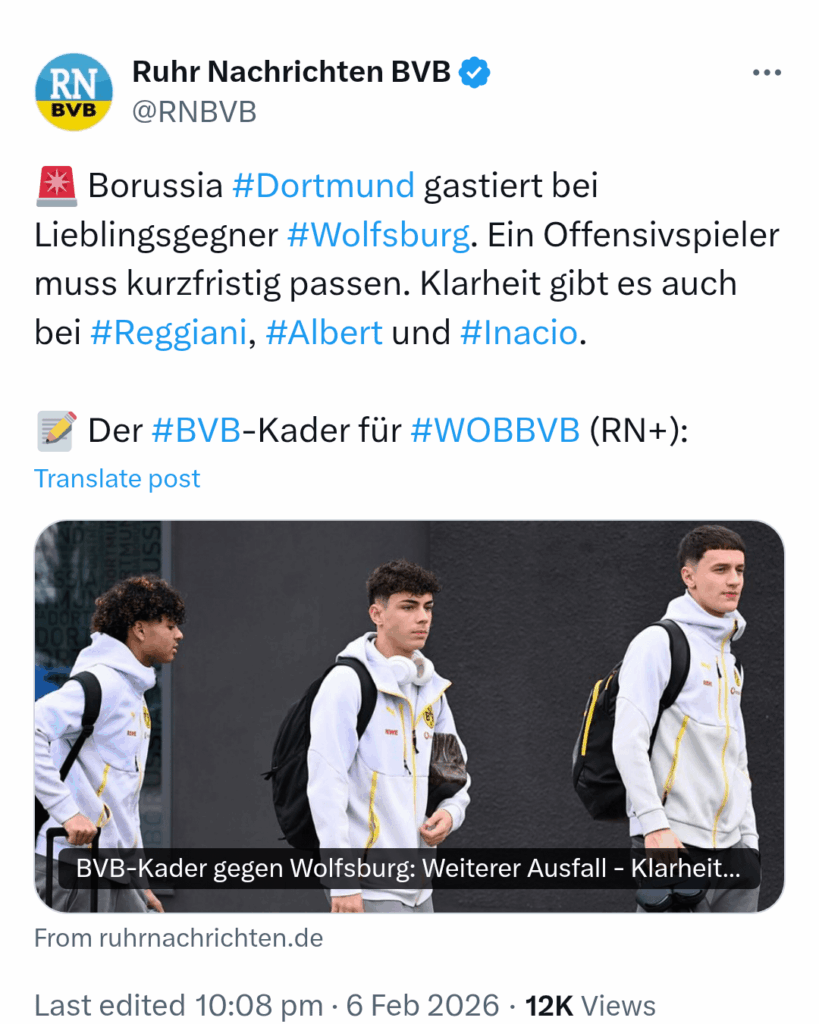 Luca reggiani (18) and samuele inacio(17 ) have been added to the Dortmund squad facing Wolfsburg