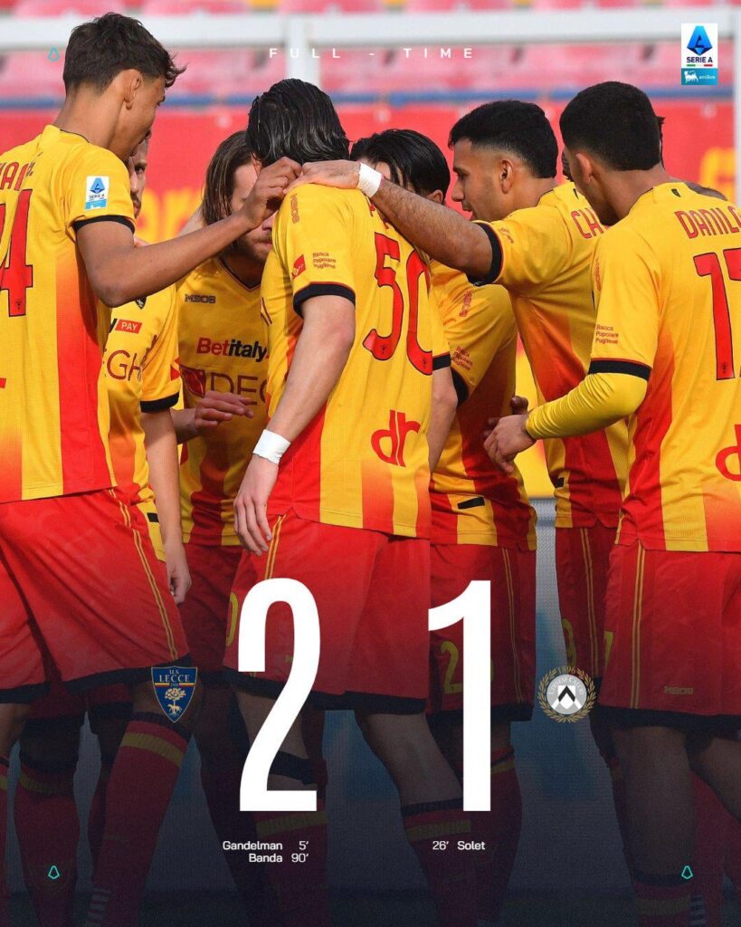 Full Time: Lecce 2-1 Udinese