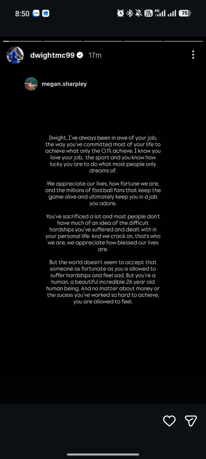 Dwight McNeil's Instagram story after Crystal Palace deal fell though