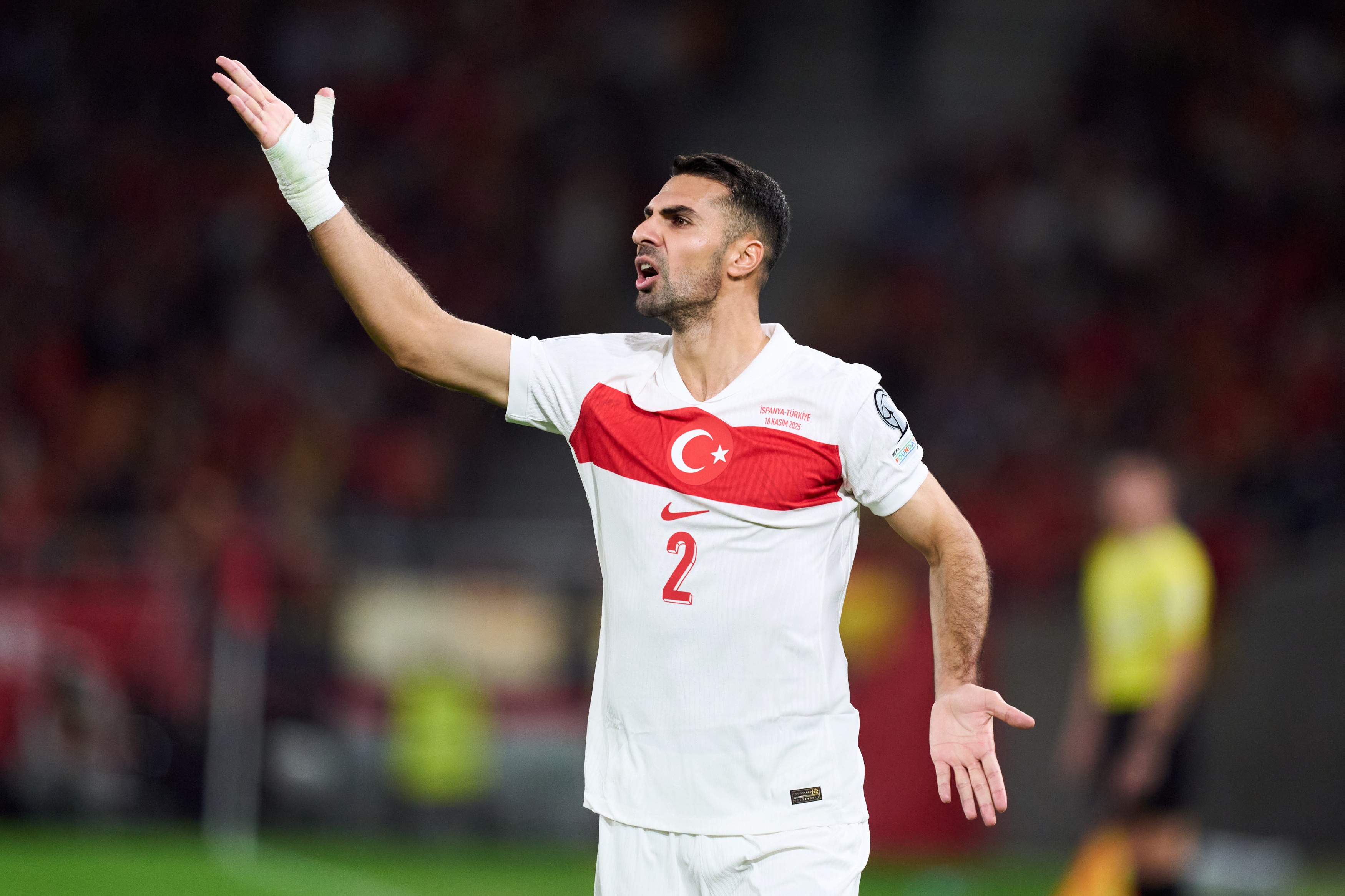 Zeki Celik of Turkiye REACTS during the FIFA World Cup 2026 qualifier
