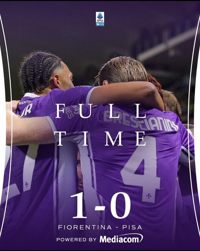 Fiorentina win against Pisa to pull them out of relegation zone albeit at same points as 18th team Lecce.