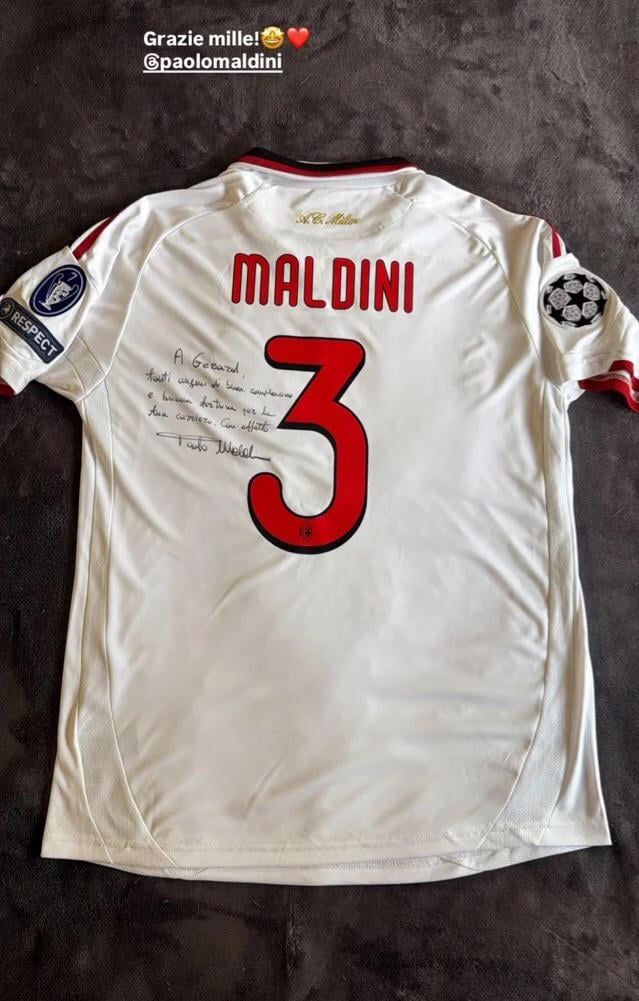 Paolo Maldini sent Gerard Martin his iconic AC Milan shirt autographed by him with a message: "To Gerard… Best wishes for a happy birthday, and good luck in your career! With affection, Paolo Maldini."