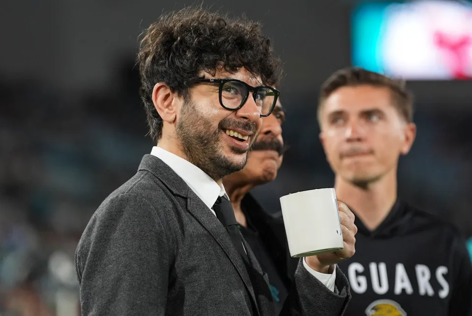 Tony Khan looks on from the field during warmups prior to an NFL football game between the Kansas City Chiefs and the Jacksonville Jaguars at EverBank Stadium on October 6, 2025