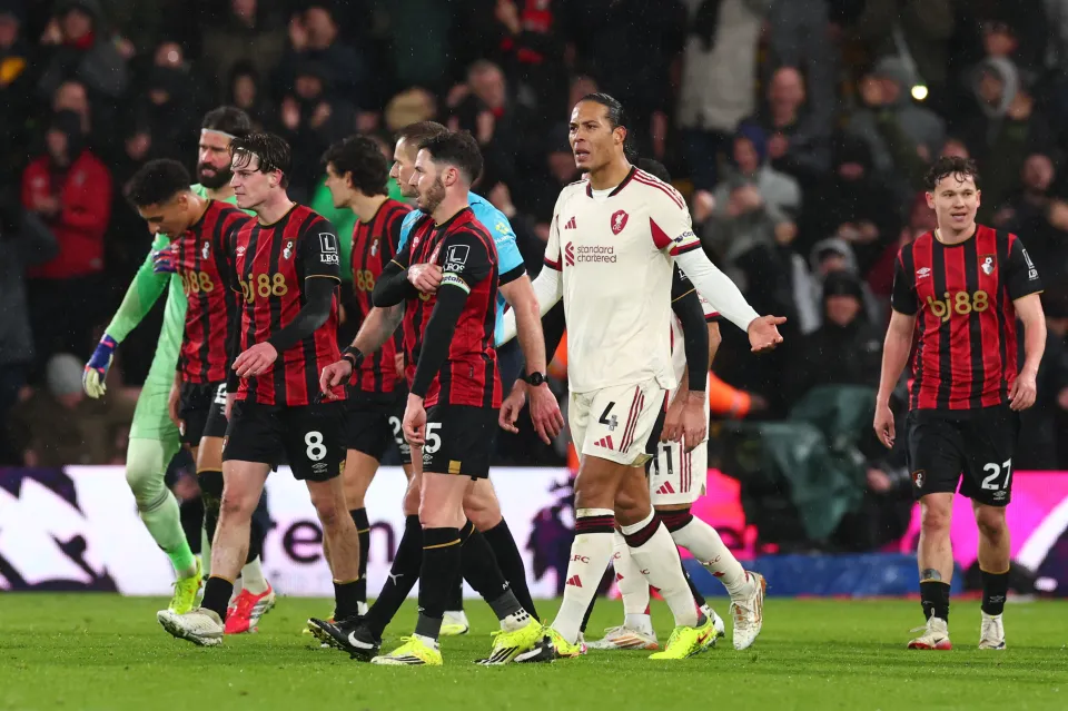 Virgil van Dijk of Liverpool complains to referee Michael Salisbury during the Premier League match between Bournemouth and Liverpool