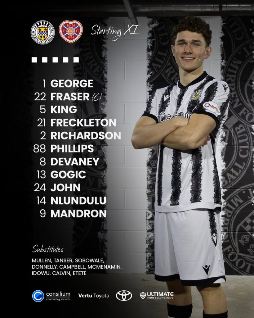 St Mirren vs Hearts lineups
