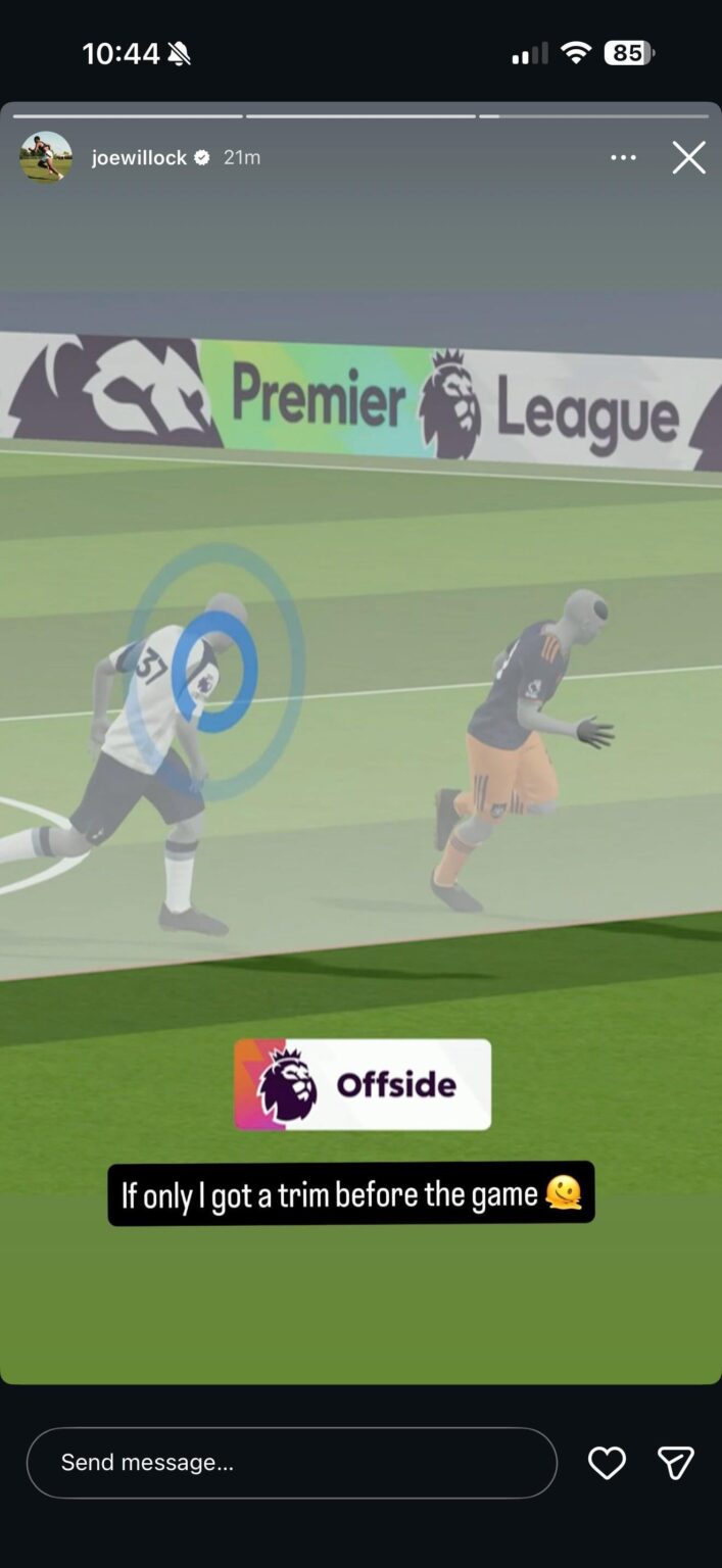 Willock’s instagram post about the offside haha
