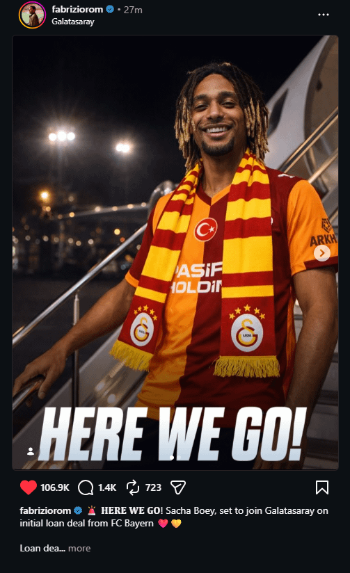 Sacha Boey on loan to Galatasaray.