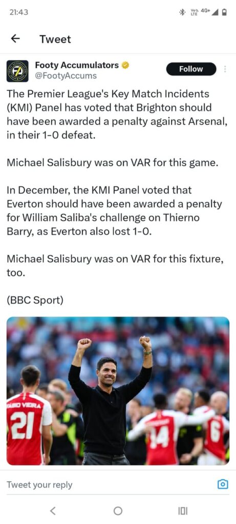 Kmi panel confirms 2 seperate penalties should have been given against Arsenal !!