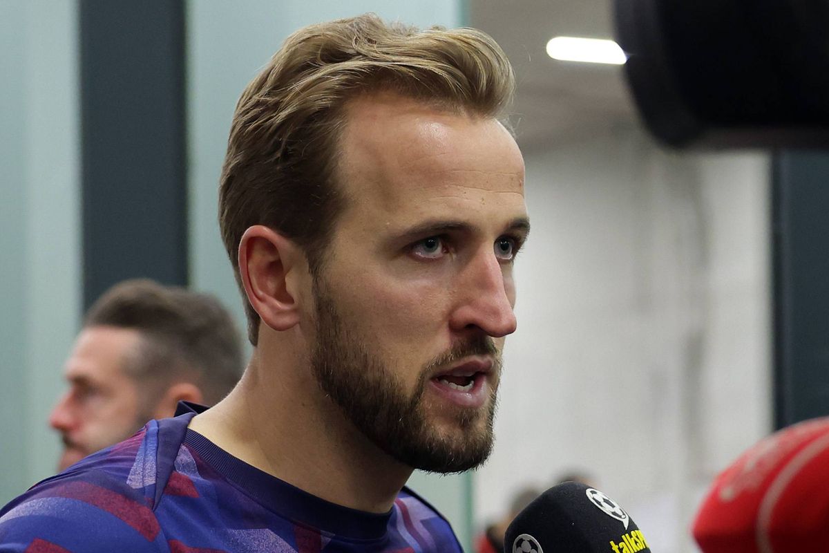 Harry Kane of England is interviewed in the mix zone following the FIFA World Cup 2026 qualifier match between Albania and England at Air Albania Stadium