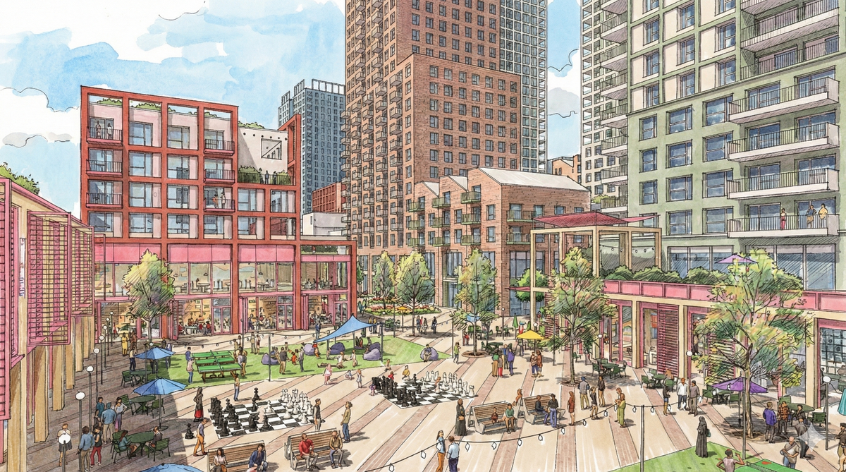 Artist's impression of the new public square looking North