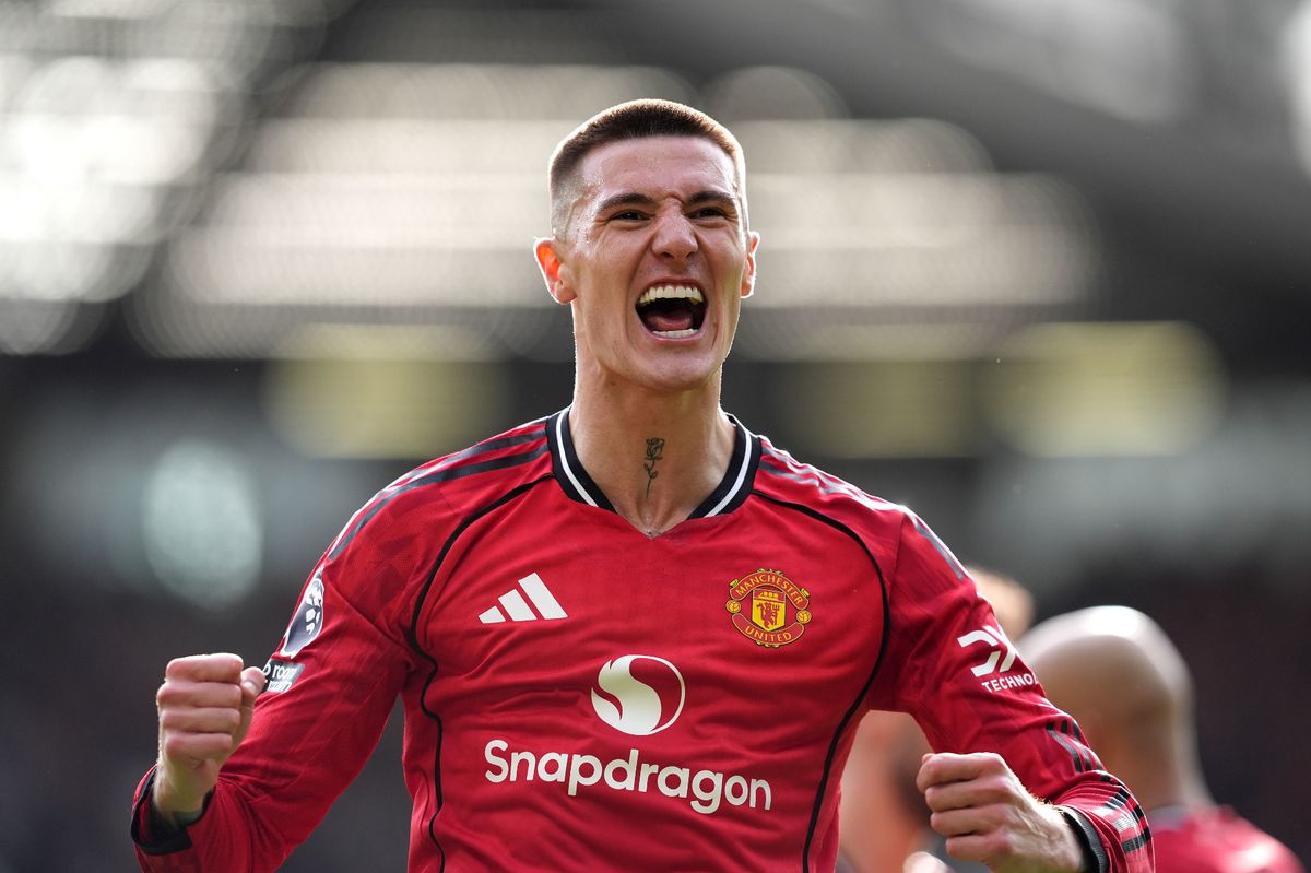 Benjamin Sesko celebrates scoring for Manchester United against Crystal Palace