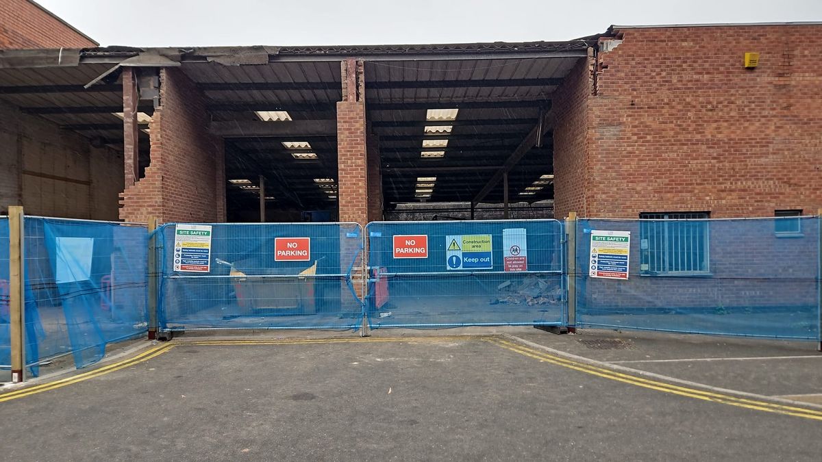 A row of industrial buildings next to Leicester's history Great Central Railway Station are being demolished