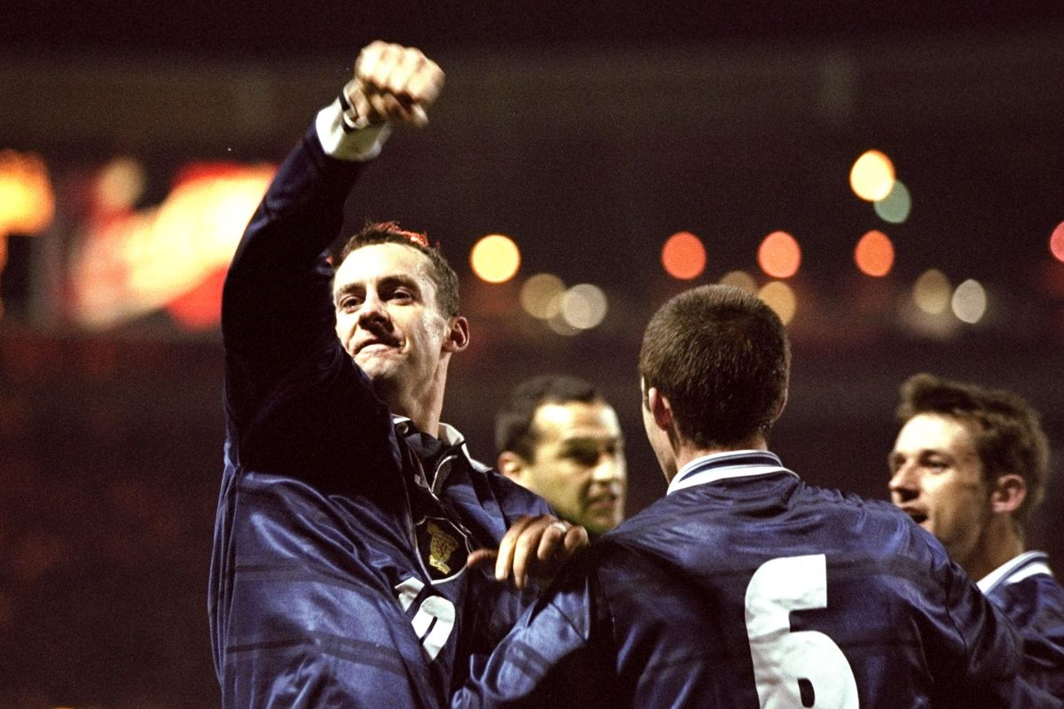 17 Nov 1999:  Don Hutchison #10 celebrates his 39th minute goal for Scotland during the Euro 2000 play-off second leg match against England at Wembley Stadium, London. Scotland won the game 1-0, but England progress to Euro 2000 courtesy of a 2-1 aggregate scoreline. \ Mandatory Credit: Ben Radford /Allsport