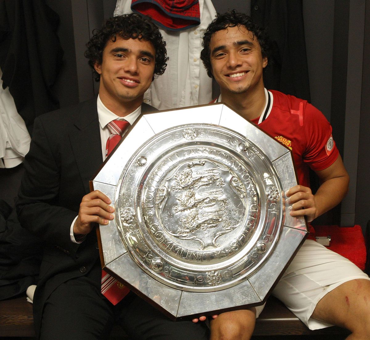 Fabio and Rafael after Manchester United won the Community Shield in 2011