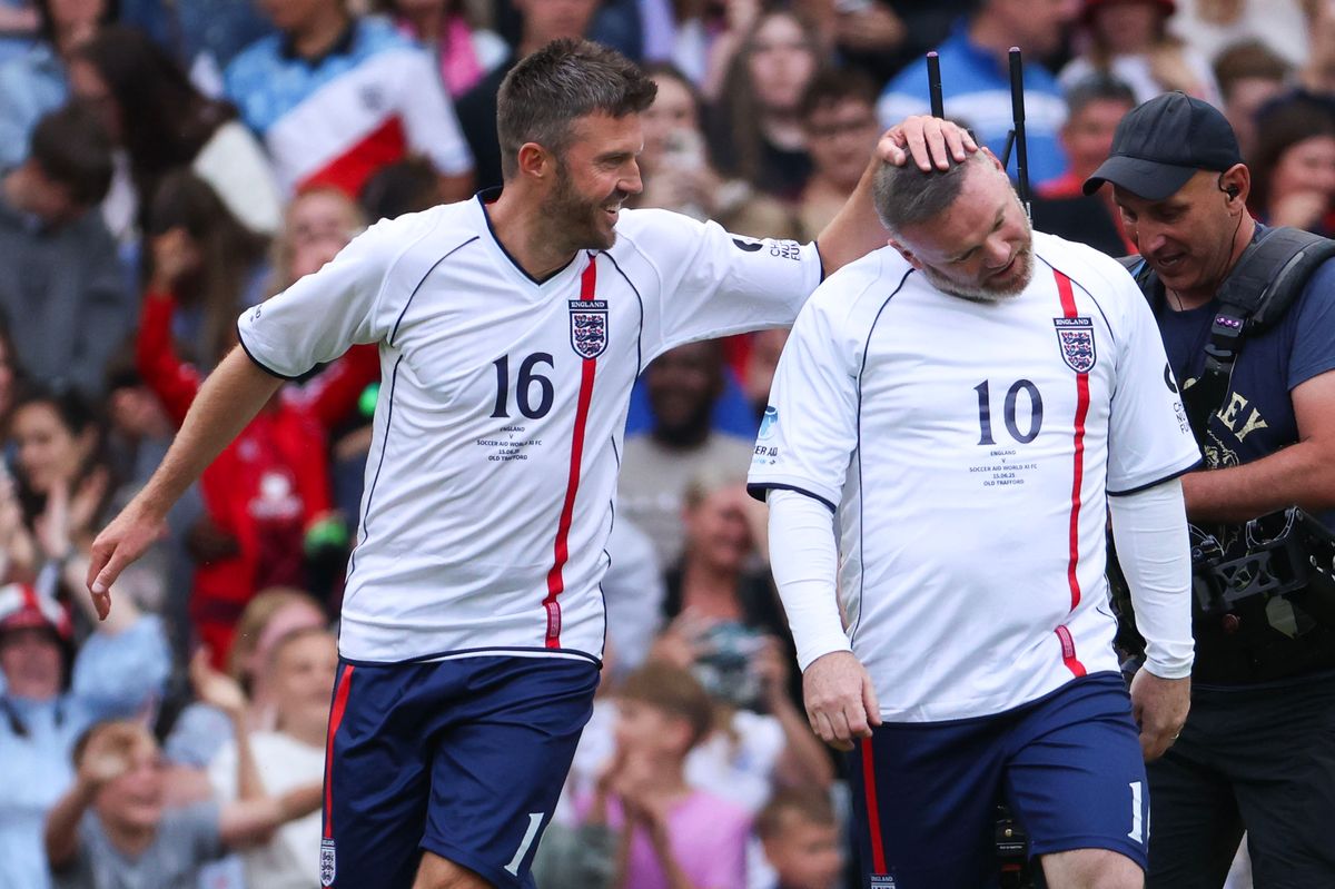 Michael Carrick and Wayne Rooney during Soccer Aid 2025 
